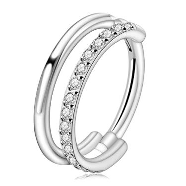 Imagem de FINE4U Brinco de argola para cartilagem de hélice de concha, 16G, 8 mm, 10 mm, 12 mm, joia de piercing de titânio ASTM F136 para mulheres e homens, anéis de nariz de grau de implante corporal, clicker articulado hipoalergênico, 16G(1.2mm), 3/8"(10mm), Titânio, Zircônia cúbica