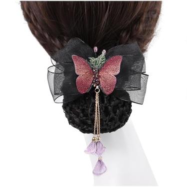 Imagem de JKQBUX Presilha de cabelo feminina elegante borboleta mola clipes de malha destacável rede coque acessórios de cabelo para aeromoça, bancos, hotéis, restaurantes