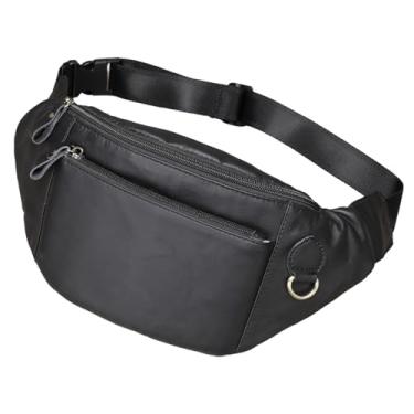 Imagem de Mochila de Peito para Homem Pequena Bolsa de Couro Genuíno Bolsa de Cintura Bolsas de Ombro Bolsa de Viagem Crossbody Casual Daypack Preto (B)