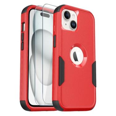 Imagem de Guirble Capa para iPhone 15 Plus, [2 + protetor de tela de vidro temperado] [3 m militar à prova de queda], capa de telefone antiderrapante à prova de choque para iPhone 15 Plus de 6,7 polegadas (vermelha/preta)