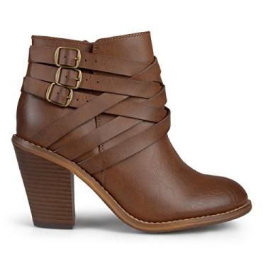 Imagem de Brinley Co. Bota feminina de cano curto com tiras múltiplas, Marrom, 11 Wide