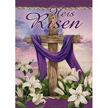 Imagem de Dyrenson He is Risen Easter Wooden Cross Lily Flower Decorative Garden Flag, Faith Hope Religious House Yard Outside Decorations, Spring Purple Floral Holiday Outdoor Small Decor 12x18