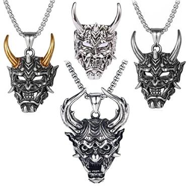 Imagem de VBSUT 4 PCS Japanese Prajna Mask Pendant Ghost Samurai Pendant Men's Accessories Pendant Trend Accessories.