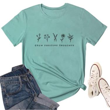 Imagem de Camiseta feminina com estampa floral floral de verão camiseta casual de manga curta para amantes de plantas, Azul - 1, G