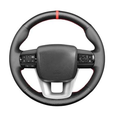 Imagem de MEWANT Capa para volante de carro Toyota Hilux/Fortuner com costura manual de fibra de carbono e microfibra