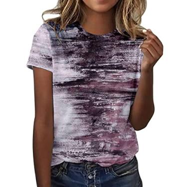 Imagem de Duobla Blusas femininas de verão 2024, camisetas estampadas fofas, divertidas, manga curta, gola redonda, blusa pulôver casual, A-5-roxo, G