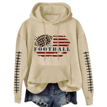 Imagem de Moletom feminino com bandeira americana futebol americano camiseta de futebol engraçado domingo camiseta estampada casual pulôver, #08 - Bandeira americana, cáqui, 3G