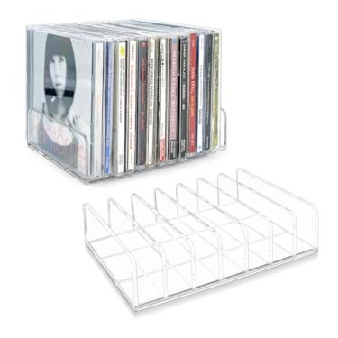Imagem de Philbinden 2 peças de suporte de CD de acrílico transparente, rack de exibição de DVD/CD, caixa de armazenamento de CD e suporte de armazenamento de disco de vinil, comporta até 14 caixas de CD padrão