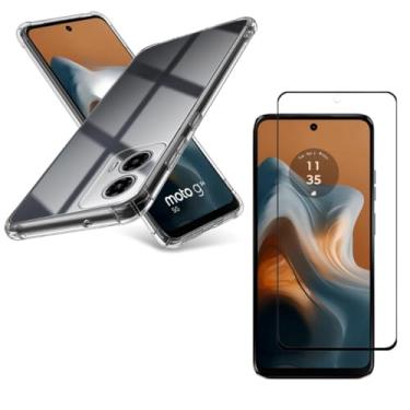 Imagem de Capa Capinha Anti Impacto + Película de Vidro Temperado 3D Para Moto G34 Tela De 6,5 Polegadas - (Bluepink)