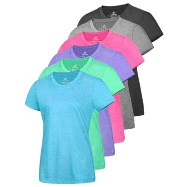 Imagem de URATOT Camisetas femininas de ginástica atléticas de manga curta com absorção de umidade, camisetas de treino para mulheres, Preto, cinza claro, verde claro, azul lago, rosa, roxo, P