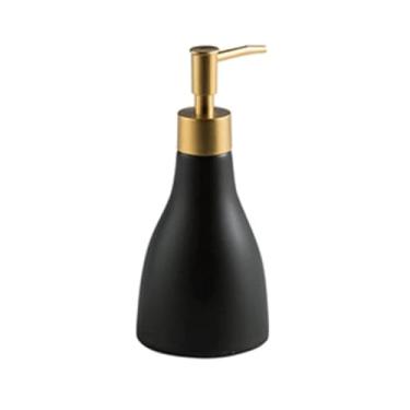Imagem de dispenser Dispensador de sabão cerâmico bomba de sabão dourada com bomba à prova de vazamento portátil dispensador de loção recarregável banheiro recarregável garrafa(Deep Black)