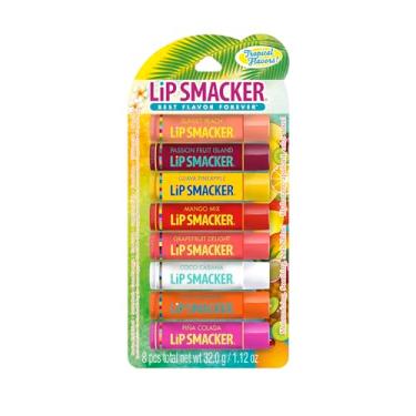 Imagem de Lip Smacker Bálsamo labial aromatizado Tropic Fever 8 unidades (pacote com 1), maracujá, pêssego, Breezey-Teazey, Pina Colada, Toranja, Coca Cabana, tangerina, manga, transparente
