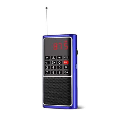 Imagem de Leting Rádio portátil com alto-falante MP3, rádios FM portáveis, suporte de rádio Tf Card/USB/gravação de música, rádio de emergência recarregável alimentado por bateria, rádio FM com melhor recepção (azul)