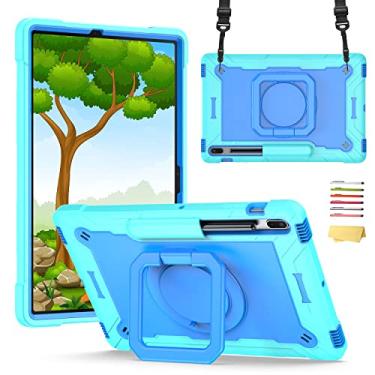 Imagem de UUcovers Capa para Galaxy Tab S8 Plus (2022) e S7 FE 5G (2021) e S7 Plus (2020) 12,5 polegadas (SM-X800/X806/T730/T733/T736/T738/T970/T975/T976) 33336) 60° e suporte de rotação de [Alça de mão/ombro], verde-água e azul