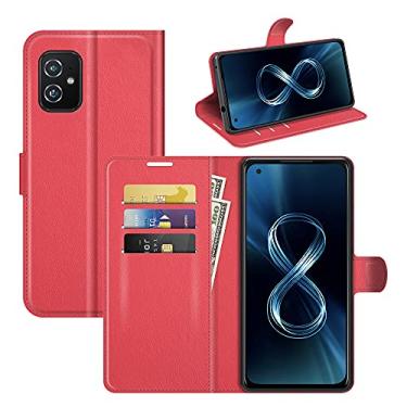 Imagem de Capa para Asus Zenfone 8 ZS590KS, com suporte para cartão de couro PU + [capa de TPU] [suporte] [compartimentos para cartão] capa fólio magnética para Asus Zenfone 8 ZS590KS (vermelha)