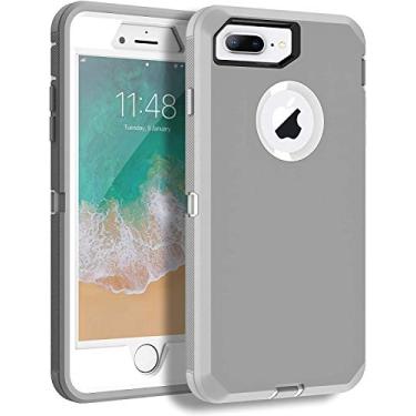 Imagem de Capa para iPhone 8 Plus, capa para iPhone 7 Plus, com protetor de tela resistente contra quedas, capa resistente à prova de choque e clipe de cinto giratório para Apple iPhone 8 Plus/7 Plus (cinza