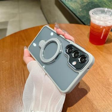 Imagem de Capa magnética transparente com suporte para celular, capa para samsung galaxy a54 a34 a14 a15 a25 a35 a55 a13 a12 a05, cinza, para galaxy a12