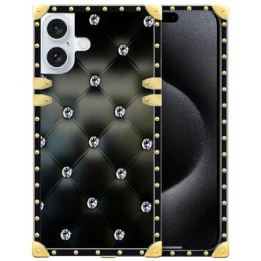 Imagem de WANKBLC Capa compatível com iPhone 16, decoração dourada luxuosa de cristal de sofá preto brilhante para meninas e mulheres, TPU macio, à prova de choque, capa traseira rígida de policarbonato