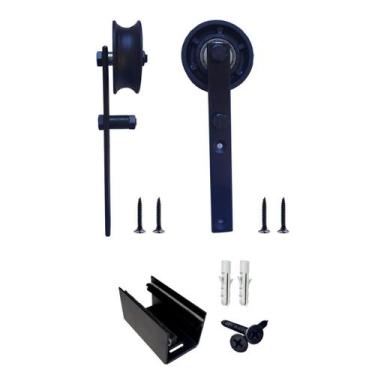 Imagem de Kit 2 Roldanas e 1 Guia para Trilho Tubular Ferro - Preto - Al-Fer
