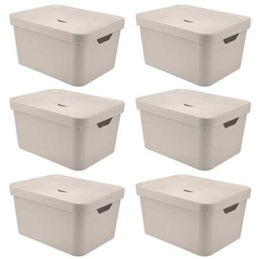 Imagem de 6x Caixa Plastica Multiuso 32L Organizadora OU Cube Bege
