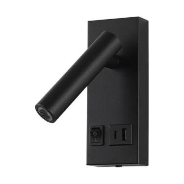 Imagem de Arandela de Cabeceira Leitura USB Preto Led 2W 3000K Bivolt - EMBU LED