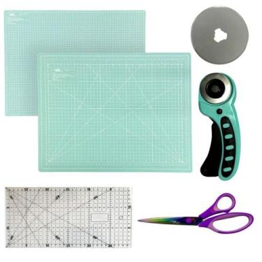 Imagem de Kit Base de Corte A3 Placa 45x30cm Régua 30x15cm Tesoura de Titanio Co