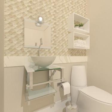 Imagem de Gabinete de vidro para banheiro 40cm inox branco com torneira - CUBAS 