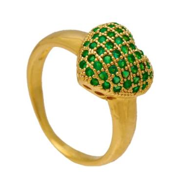 Imagem de Anel Softjoias Coração com Zircônias Coloridas Folheado Ouro (Verde, 24)