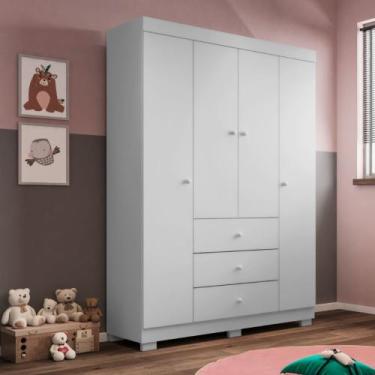 Imagem de Roupeiro Duda 4 Portas Quarto Infantil 100% MDF Branco - Phoenix Baby
