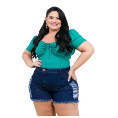 Imagem de Bermuda Short Jeans Desfiado Plus Size 100% Algodão Curto - karha Jean