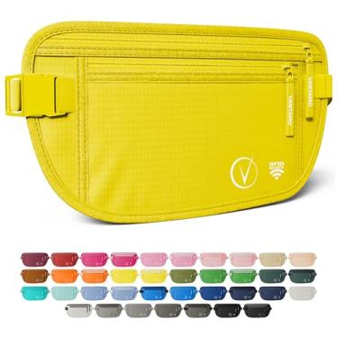 Imagem de Vantamo Cinto para dinheiro com RFID para homens e mulheres, suporte oculto para passaporte para viagens, 2 compartimentos, pochete de viagem para mulheres, antifurto, Limonada, One Size, Cinto de