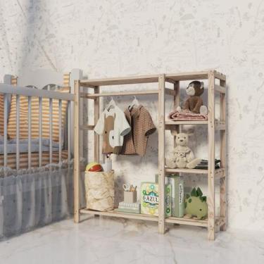 Imagem de Arara Multifuncional com Cabideiro e Prateleira em Pinus para Organiza