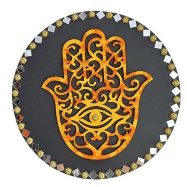 Imagem de Mandala Hamsá/Mão de Fátima/Proteção e Intuição 26cm - Aqui Tem Magia