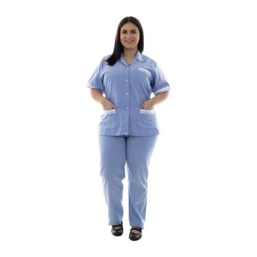 Imagem de Plus Size - Conjunto de Calça e jaleco em Tecido Algodão  com detalhes