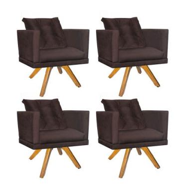 Imagem de Kit 04 Poltrona Lucia Confort Base Giratória Caramelo Com Almofada Sal