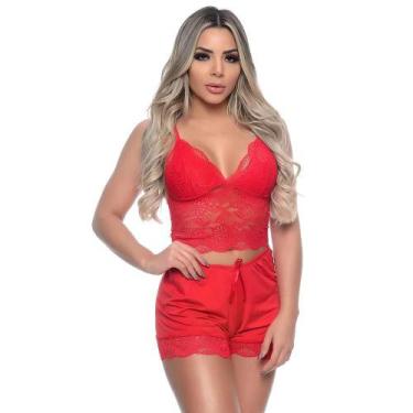 Imagem de Pijama Curto Feminino Baby Doll de Dormir Renda Short Soutien - Patite