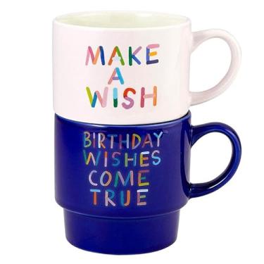 Imagem de Slant Collections Conjunto de 2 canecas empilháveis de cerâmica para café/chá, 400 ml, Make A Wish
