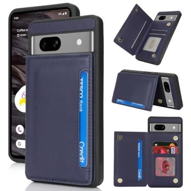 Imagem de iCoverCase Capa para Google Pixel 7a com suporte para cartão, carteira Pixel 7a para mulheres e homens [bloqueio RFID] capa carteira protetora de couro PU para Pixel 7a (azul escuro)