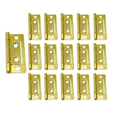Imagem de QCAA Dobradiça de aço durável sem encaixe, para peito, caixa e móveis de armário vintage, 5 cm x 2,3 cm, latão, pacote com 16, feito em Taiwan