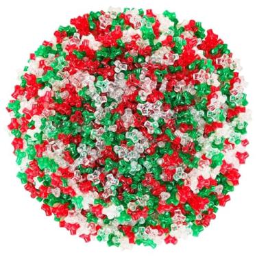 Imagem de UPINS 1200 peças de contas triplas de Natal transparentes vermelhas verdes CCB contas em três formas para artesanato guirlanda bengala doce decorações de árvore de natal kit de enfeites com contas de