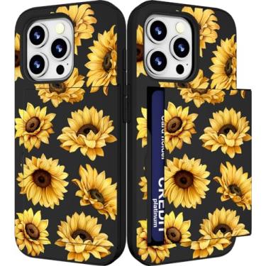Imagem de IWONE Capa compatível com iPhone 15 Pro fofa com porta-cartões Slim Slot Phone 15 Pro Capa carteira para mulheres/girassóis amarelos flores florais brilhantes de verão
