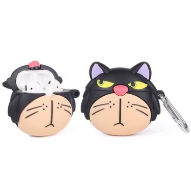 Imagem de XMBYGY Capa de desenho animado para AirPods 2ª/1ª geração 2019/2016, design de personagem de animação 3D, capa protetora à prova de choque com chaveiro para AirPods 1/2 fones de ouvido (LuciferCat)