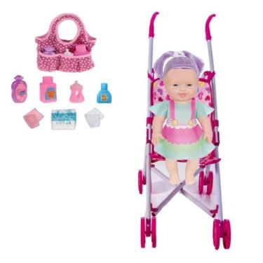 Imagem de Boneca Bebê Sapekinha Colors Tuca 34cm e Bolsa e Carrinho - Milk Brinq