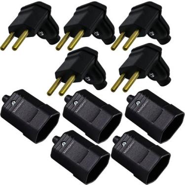 Imagem de 5 Plug Plugue Macho 2 Pinos 10a 90 Graus + 5 Tomada Femea 2 Pinos 10a 