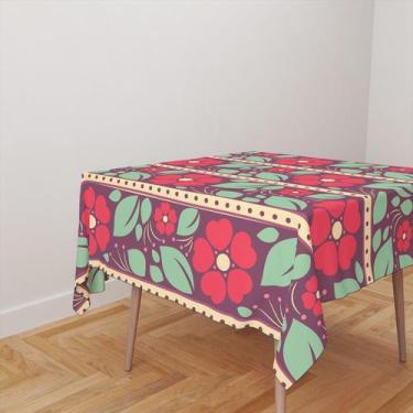 Imagem de Toalha De Mesa Quadrada 4 Lugares Tecido Oxford Conjunto De Flores - 1