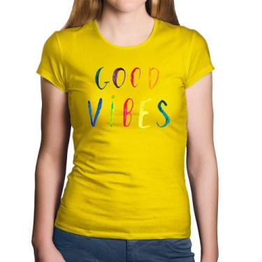 Imagem de Baby Look Algodão Good Vibes Cores - Foca na Moda, Amarelo, P