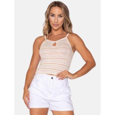 Imagem de Blusa Cropped Listrado de Malha - LE JULIE, Off, Dourado, M