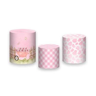 Imagem de Trio De Capa Cilindro - Fazendinha Rosa Aquarela Delicada 012 - Via Co