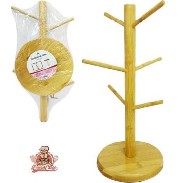 Imagem de Suporte organizador de bambu redondo para xicara 34,5x15,5cm de ø bons