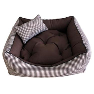 Imagem de Caminha pet luxo com travesseiro e almofada dupla face, cor xadrez - K